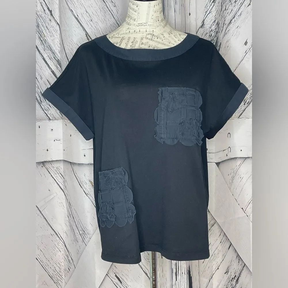 Meimeij Chic Black Short Sleeve Top w/Pockets Made in Italy 44 US M